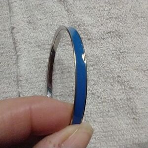 Silvertone blue enamel 2.5 inches i.d. Bangle bracelet